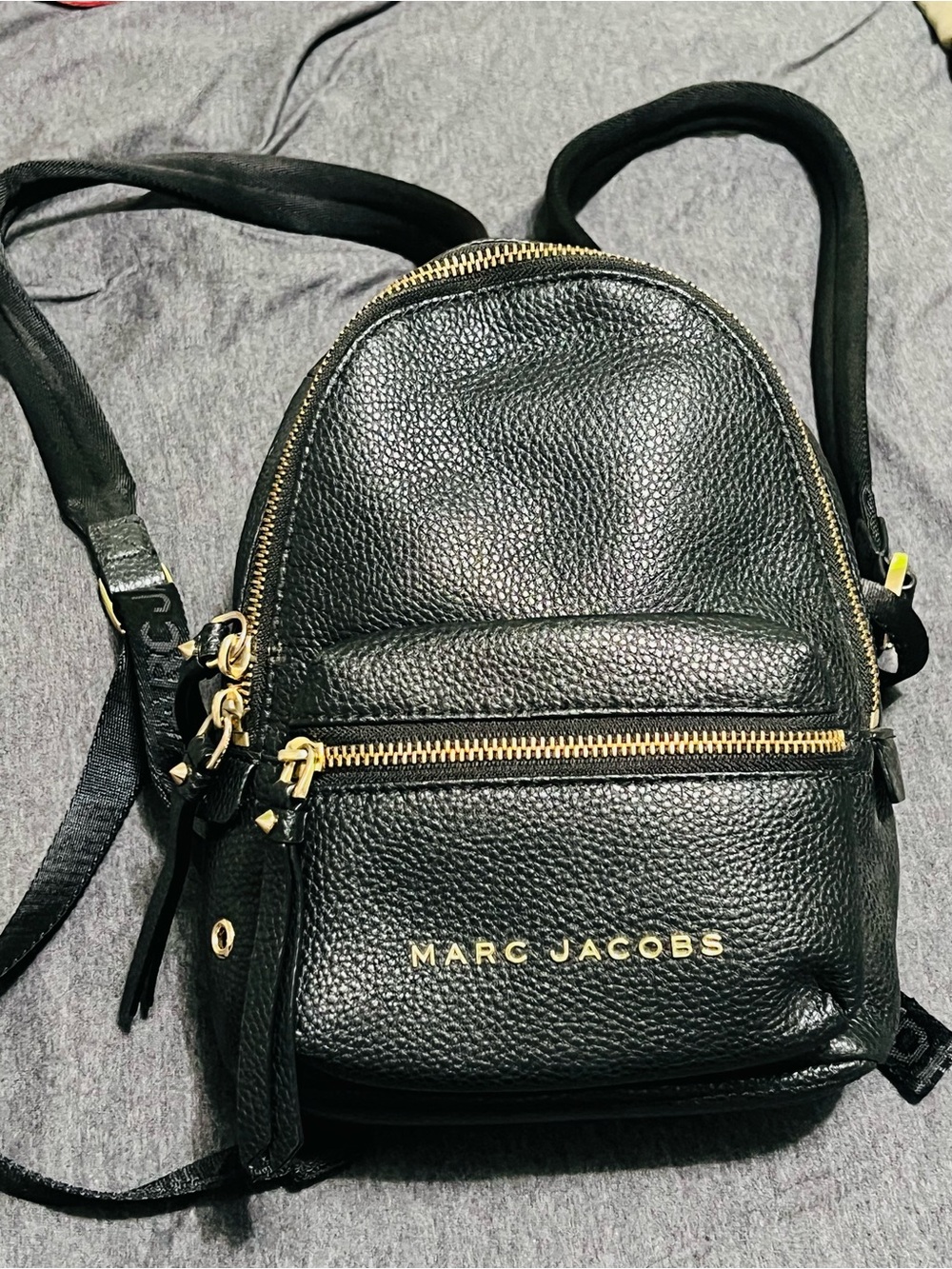 Marc Jacobs Black Pebbled Leather Mini Backpack with Gold Hardware
